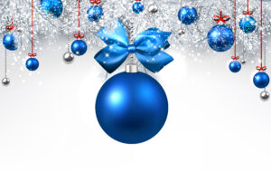 a blue ball with a blue bow