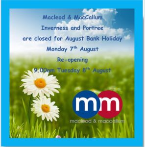 August Bank Holiday Notice
